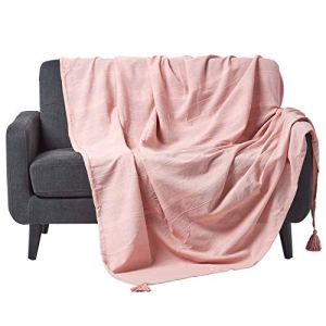 HOMESCAPES Plaid canapé en Coton, Jeté de lit ou de canapé tissé Main - Rajput - Rose - 225x255 cm (HOMESCAPES, neuf)