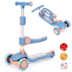 BremToy Trottinette Enfant avec Siège Pivotant à 360°, Réglage de la Hauteur en Continu, Trottinette avec Roues LED, Trottinette Pliable pour Enfants de 1 à 8 Ans, Rose (EU FAN Plus, neuf)