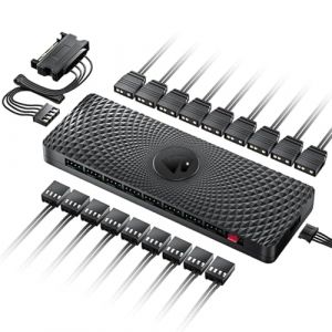 AsiaHorse Hub de ventilateur 2 en 1 ARGB/PWM à 9 ports, distributeur avec alimentation SATA, adaptateur 12V4PIN PWM,5V3PIN ARGB, concentrateur de contrôle de carte mère, gestion des câbles (ASIAHORSE, neuf)