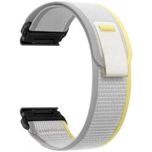 ZoRoll 26mm QuickFit Bracelet pour Garmin Enduro 3 / Fenix 8 51mm/Fenix 7X Pro/7X/6X/5X/5X Plus, Souple Élastique Nylon Bracelet pour Garmin tactix 7 AMOLED/Epix Pro 51mm/Enduro - Jaune&Beige (ZoYou_Flower, neuf)