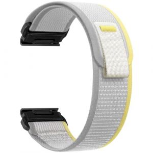 ZoRoll 26mm QuickFit Bracelet pour Garmin Fenix 7X Pro/7X/6X/6X Pro/5X/5X Plus, Souple Élastique Nylon Bracelet pour Garmin tactix 7 AMOLED/tactix 7 Pro/Epix Pro 51mm/Enduro - Jaune&Beige (ZoYou_Flower, neuf)