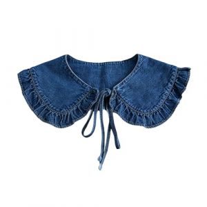 Faux col de chemise décoratif pour femme - Couleur unie - Volants - Bordure à lacets - Faux col amovible en denim - Insert de col de chemise - Accessoire A (kilnbright, neuf)
