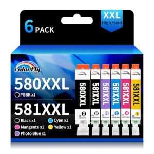 colorfly PGI-580 CLI-581 XXL Compatible Cartouches d'encre Remplacement pour TS8150 TS8151 TS8152 TS8250 TS8251 TS8252 TS8350 TS8350a TS8351 TS8351a TS8352 TS8352a (6-Pack) (xinlan-shop, neuf)
