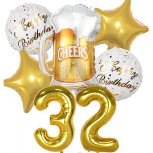 Ballon 32 ans Anniversaire Homme Femme, Decoration Anniversaire 32 ans, Ballon Anniversaire 32 ans Or, Ballon Bière Ballon Bouteille Verre à Vin Decoration pour Anniversaire 32 ans Femme Homme (Feelairy, neuf)