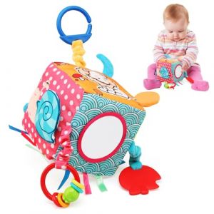 LinStyle Cube Sensoriel D'activité, Jouet Bébé d'Eveil en Tissu Doux Multiples Activités,Peluche Hochet Bébé,Jeu Educatif pour Développer Les Sens,Jouet Poussette/Berceau Cadeaux Nouveau-né (Xie2019, neuf)