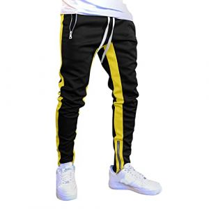 Pantalon De Jogging Homme Pantalon Sport Rayures Contrast&eacute;Es Taille Elastique Pantalon D'Entra&icirc;Nement Activewear Pantalons De Surv&ecirc;Tement, Pantalon De Jogging pour Homme en Coton avec Poches Zipp&eacute;E (⭐⭐⭐⭐⭐5.0 Zhiyao, neuf)