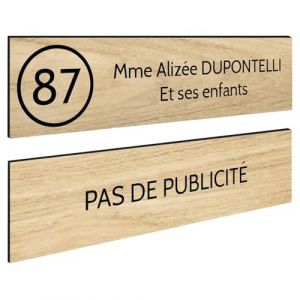 DECOHO - Plaque Boite aux Lettres Personnalisable - Lot de 2 plaques : Plaque nom et numéro + Plaque Stop Pub Boite aux Lettres Format 10 - Marron (DECOHO, neuf)