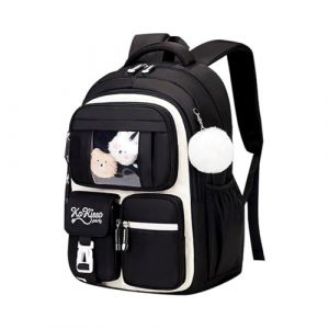 Sac &agrave; dos Kawaii pour L'&eacute;cole, Sac &agrave; dos Mignon avec Accessoires Kawaii, Broche et Pendentif,Animal en Peluche (02 Noir) (wulizizi, neuf)