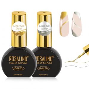 ROSALIND Gel Liner Vernis Semi Permanent UV, 2 Couleurs 10ml Doré Argent Vernis Gel Liner Set, Soak-Off UV LED 3D Effet Painting Gel pour ongles DIY Salon Nail Design (ROSALIND Nail, neuf)