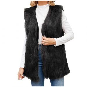 Wyongtao manteau fourrure femme sans manches Mode gilet veste femme fausse thermique Chaude Cardigan veste femme hiver en Fausse Fourrure Parka Coat &eacute;pais Chaude blouson Polyvalent chic et &Eacute;l&eacute;gant (Wyongtao❖, neuf)