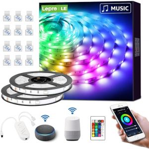 LE 10M Ruban LED Intelligente de Musique, 16 Millions de Couleurs, 5050 RGB 300 LEDs, Bande Lumineuse Connecté WIFI, Smartphone APP Connecté en un Clic, Compatible avec Alexa et Google Home (Lepro FR, neuf)