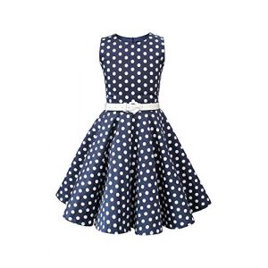 BlackButterfly Enfants Robe Années 50 Vintage à Pois 'Audrey' (Bleu Nuit - Pois, 13-14 Ans) (BlackButterfly Clothing, neuf)