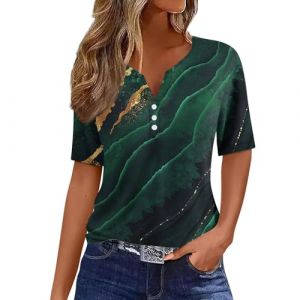 Chemisier Femme Chic Et éLéGant Chemisiers Et Blouses Femme Manches Courtes Sexy ÉTé Grande Taille DéContractéE Chemisier Femme Haut Femme Chic Et Elegant Blouse Femme(C Vert foncé,XXL) (LOAMD, neuf)