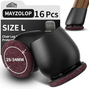 16 Pièces Protection Pied de Chaise, Diamètre 29-34 mm, Patin de Chaise avec Feutre Épaissi, Noir Tampons Élastiques, Adaptables aux Chaises, Canapés, Tables – Protège Sols et Réduit Le Bruit (MAYZOLOP-FR, neuf)