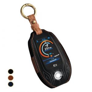 OFF WE GO Etui Cles en Cuir Coque de Clé pour Display LCD BMW 5er 6er 7er 8er G01 G02 G05 G07 X3 X4 X5 X7 730li 740li 750li 760li Protecteur Clé Voiture avec Porte-clés Couverture Clé Accessoire, Noir (OFF WE GO, neuf)