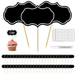 Bravien Cure Dent avec Drapeau Noir, 50pcs Panneaux de Buffet à Fromage Marqueur Blanc Etiquette Ardoise Alimentaire Forme de Tableau Papier Vierge Pics à Cupcake Décoration Gâteau Fête Mariage (ChangYuLong, neuf)