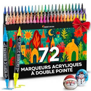 Zenacolor - Feutre Acrylique 72 Couleurs - Double Pointe - Pinceau & Fine - Feutres pour Coloriage Adulte - Feutres Acrylique Id&eacute;al pour Multi-Surfaces (BMS France, neuf)
