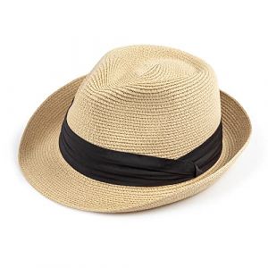 DRESHOW Femme Homme Chapeau de Paille Panama Chapeau Été Large Bord Chapeau de Soleil Anti-UV pour Plage Voyage Chapeau de Soleil (Dreshow, neuf)