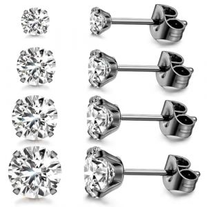 4 Paires 316L Acier inoxydable CZ Lot Boucles D'oreilles Femme Homme Cartilage Helix Boucles D'oreilles Piercing Ronde Cubique Zircone Boucle D'oreille &agrave; Vis &agrave; Billes Dos Plat Barbell, noir, 3-6mm (VLAD SHOP ADV, neuf)