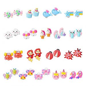 HIFOT 18 Paires Boucles doreilles Clip pour Enfant, Mignon Animal Licorne Hibou Boucles d'oreilles Clip Princesse Bijoux Accessoires Party Favor (XOSRT, neuf)