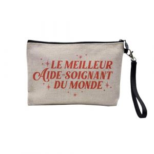 Pochette en Lin - Le Meilleur Aide Soignant du Monde Medical Para Medical Maison de Retraite - Trousse Maquillage en Toile Aspect Lin - Trousse de Toilette - 23,5 x15 cm (FabulousBOUTIK, neuf)