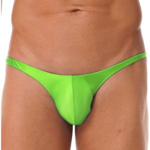 RUNQHUI String Homme Sexy Bikini Slip de Bain Brillant Maillot de Bain Shorty Taille Basse Tanga Mini Slip M-XXL Vert Fluo L (RUNQHUI, neuf)