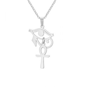 unift Collier avec pendentif Oeil d'Horus Ankh pour Femmes Hommes Acier inoxydable &Eacute;gyptien Antique Oeil d'Horus avec le signe de la vie &eacute;gyptien Ankh Croix | Pendentif Double Aile Collier Amulette (Unift Jewely, neuf)