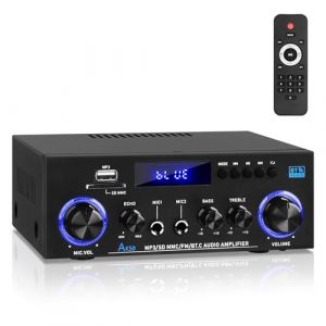 AK50 Amplificateur Hi-Fi avec Bluetooth RMS 60WX2 Amplificateur audio st&eacute;r&eacute;o R&eacute;cepteur 2.0 Canal Max 400 W Sortie Mini amplificateur de haut-parleur w/FM Radio Echo, Micro, USB, entr&eacute;e SD pour la (Sikkeby-FR, neuf)