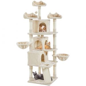 Yaheetech Arbre à Chat Géant 194 cm Tour pour Chat XXL Multiniveau avec 3 Perchoirs Design 2 Paniers 3 Niches Tour d’Escalade Griffoir Poteaux en Sisal Beige (Yahee365, neuf)