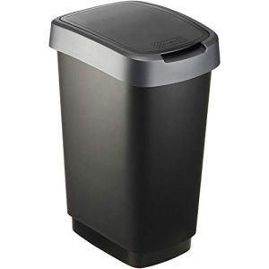 Rotho Twist Poubelle de 25 l avec Couvercle, Peut Être Utilisée Comme Couvercle à Bascule Ou à Charnière, Plastique (PP) sans BPA, Noir/Argent, 25 l (33,3 X 25,2 X 47,6 cm) (Rotho Kunststoff GmbH, neuf)