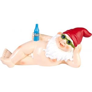 BRUBAKER Nain de Jardin Nu Couché - Nain Naturiste avec Bière et Lunettes de Soleil - Figure de Jardin Provocante Nudiste - Drôle Décoration Résistante aux Intempéries pour Extérieur 24 cm (BRUBAKER (Der Schnellversender!), neuf)
