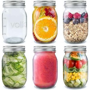 volila Mason Jar avec Couvercle - 490ml (Paquet de 6) Bocal en Verre avec Couvercle Pour Joint Herm&eacute;tique - Bocal en Verre pour Overnight Oats Jar, Bocaux &agrave; Pickles & Bocaux en Verre Conserve (Rivero products, neuf)