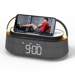 COLSUR Radio Reveil Digital avec Chargement sans Fil, Multifonctionnel Radio FM avec Port de Chargement USB, R&eacute;veil Matin Enceinte Bluetooth, Affichage LED, Lampe avec Support de T&eacute;l&eacute;phone Portable (Kinta, neuf)