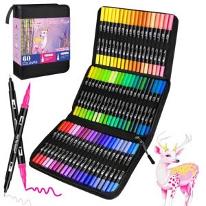 Feutre Coloriage Adulte Enfants, 60 Couleurs Double Pointe Feutre Aquarelle pour Dessin, Feutre a Alcool, Tooli Art, Manga, Doodling, Scrapbooking,Brush Pen pour Débutants et Artistes (Camiki Art France, neuf)