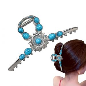 Pinces &agrave; cheveux en m&eacute;tal - &Eacute;pingle &agrave; cheveux en pierre bleue, accessoires &eacute;pais pour cheveux | Design de pierre pr&eacute;cieuse au design floral avec fonction antid&eacute;rapante pour coiffure (bactsm, neuf)