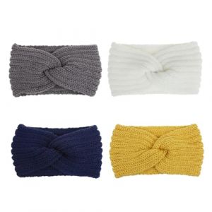 VICASKY 4pi&egrave;ces Bandeau Cheveux Femme Lot De Noeud Large Elasthan Tricot&eacute; Accessoire Cheveux Quotidien Sport (Micanties, neuf)