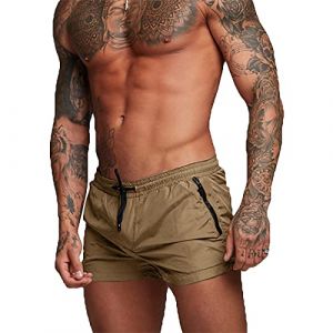 TMEOG Maillot de Bain Homme Short de Bain Cale&ccedil;on de Bain Piscine Short de Plage Shorty de Bain Boxer Mayo de Bain pour Homme avec Poche Zipp&eacute;e(M,Kaki) (YuShengEU, neuf)