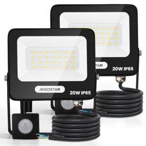 Aigostar 20W Projecteur LED Extérieur avec Détecteur de Mouvement,2 Pièces,1650LM Ultra Mince Spot LED,Lumière de Sécurité Etanche IP65 pour Interieur,Jardin,Patio,Cour,Allée,Blanche Naturelle 4000K (AIGOTECH, neuf)