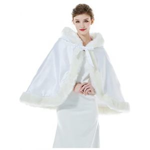 BEAUTELICATE Femme Cape &agrave; Capuche Fourrure Courte de Mariage Chaude Capuchon Manteau de Mari&eacute;e Soir&eacute;e Automne Hiver (Blanc,One Size) (BEAUTELICATE-FR, neuf)