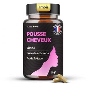 Pousse Cheveux Femme – Complément Alimentaire Biotine + Plantes + Acide Folique – Force, Croissance et Volume – 60 Gélules – Cure 1 mois - Fabriqué en France – Young Hair (Young.Hair, neuf)