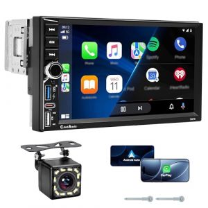 Autoradio Simple DIN BT, Compatible avec CarPlay et Android Auto sans Fil - Écran Tactile HD 7 Pouces, Port USB Type-C à Charge Rapide, égaliseur, Commandes au Volant et caméra de recul (LUCKWISE TRADING LTD, neuf)
