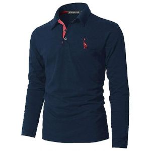 KUNJLELP Mode Polo pour Homme Manches Longues Broderie Girafe T-Shirt Slim Coton Polo de Travail Golf Rugby M-3XL,A-Bleu 2,XL (Chuanghui-EU, neuf)