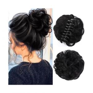 Postiches Cheveux Chignon Postiche synthétique à pince for Chignon salissant, postiche ondulée et bouclée, Extensions de queue de cheval, chouchou for femmes Postiche Chignon(1B) (humeiouzhou2024, neuf)