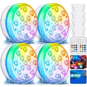 Amzeeniu Lumiere piscine,4 Pcs LED Piscine Sous l'eau,16 RGB LED Eclairage Piscine,Télécommande Lampes IP68 Etanche lumière piscine,lampe piscine pour Aquarium Baignoire piscine hors sol Jardin (MARKET SERCIS PIER PAOLO S.R.L., neuf)
