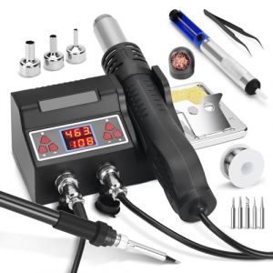 2 en 1 Station de Soudage et de Fer à Souder à Air Chaud, 700W 100-480℃ Kit de soudure avec LED Numérique, 5 pannes à souder supplémentaires, 3 buses de pistolet à air chaud, soudure sans plomb (DEYITONG COMPANY, neuf)