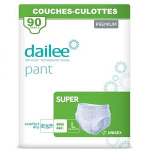 Dailee Pants Super L - 90x Couches Adultes, 6 Paquets de 15 Couche Culotte Incontinence Femme et Homme - Slip Incontinence, 90 Culotte Jetable (Clikeaze FR, neuf)
