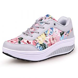 Femmes Minceur Chaussures Marche & Baskets Aptitude Wedges Plate-Forme Chaussures Sneakers（35,5 Gris Rose (QZBAOSHU, neuf)