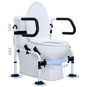 NJUN Cadre de Sécurité pour Toilettes, Largeur et Hauteur Réglable Rehausseur WC avec Main Courantes Antidérapantes Double Couche et Pieds à Ventouse Grande, pour Handicapé Poignet Personnes Âgées (NJUN CHEN, neuf)