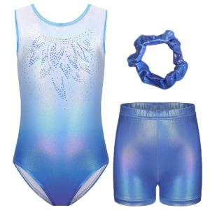 Boteria Justaucorps de Gymnastique pour Filles Trois Pi&egrave;ces Maillots de Gymnastique Gymnastique &agrave; Sans Manche avec Short et Bandeau (Gradient Bleu, 11-12 ans) (AYHPKJ, neuf)