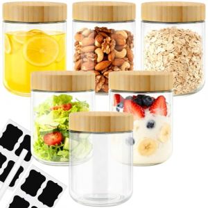Otauoaea 6 Bocaux en Verre,470ml Pot en Verre avec Couvercle pour Overnight Oats,Pot de Yaourt avec Couvercle,Overnight Oats Jar,Bocal Herm&eacute;tique pour la Meal Prep,Yaourt,Salades (Versatile official, neuf)